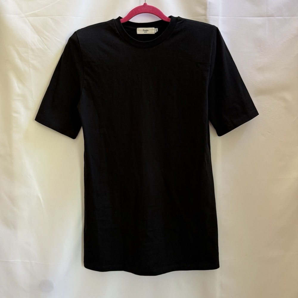 FRANKIE SHOP Sian Padded Shoulder Black T-Shirt Mini Dress Sz XS Going Out LBD